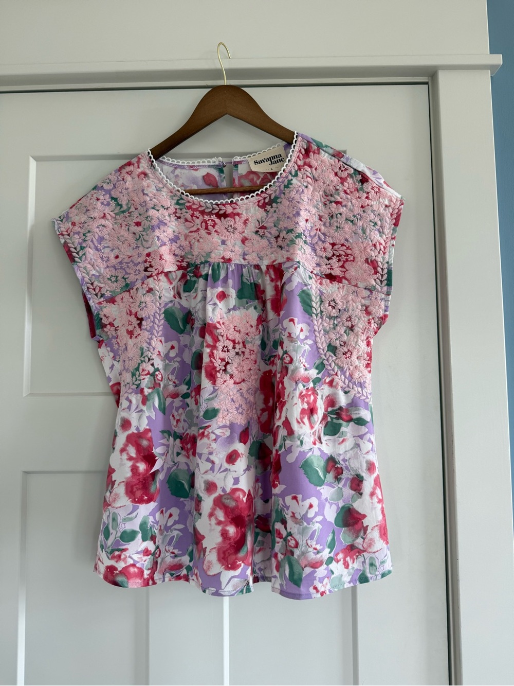 STUNNING Savanna Jane Cottagecore Floral Embroidered Blouse in Lavender